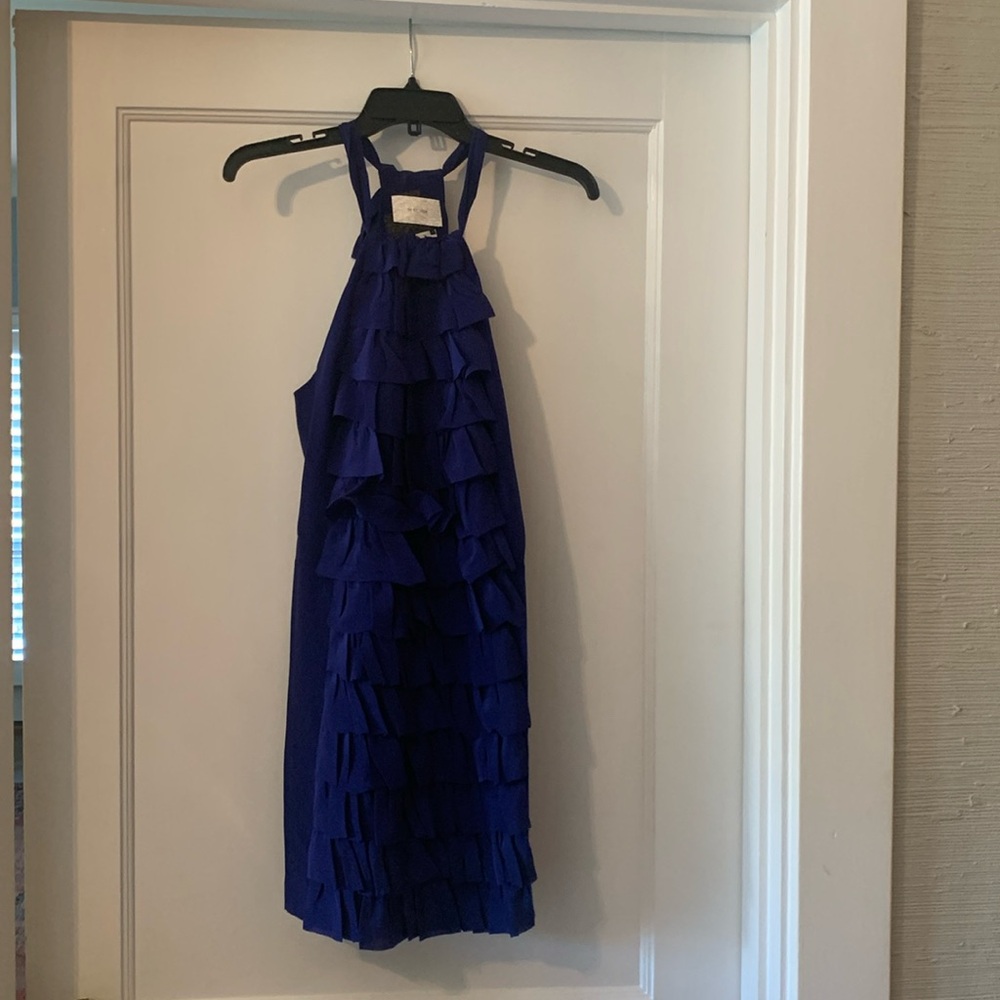 NWOT Va et Vien by BHLDN sleeveless racer back ruffle dress in blue